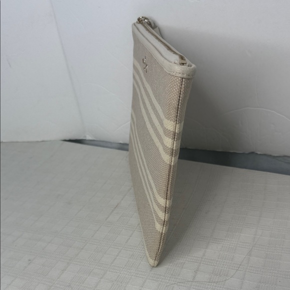 NEW Kate Spade Gia Larchmont Avenue Fabric Stripe Pouch Clutch Beige - Picture 2 of 11